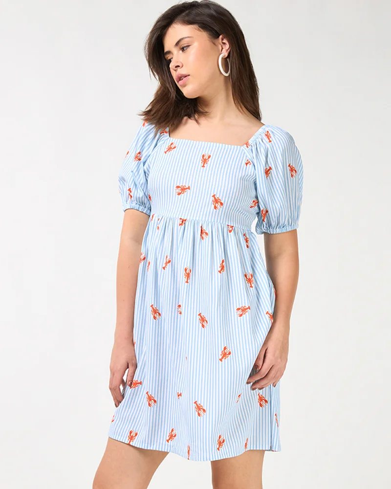 بيواكوف Women's Blue All Over Printed Flared Dress